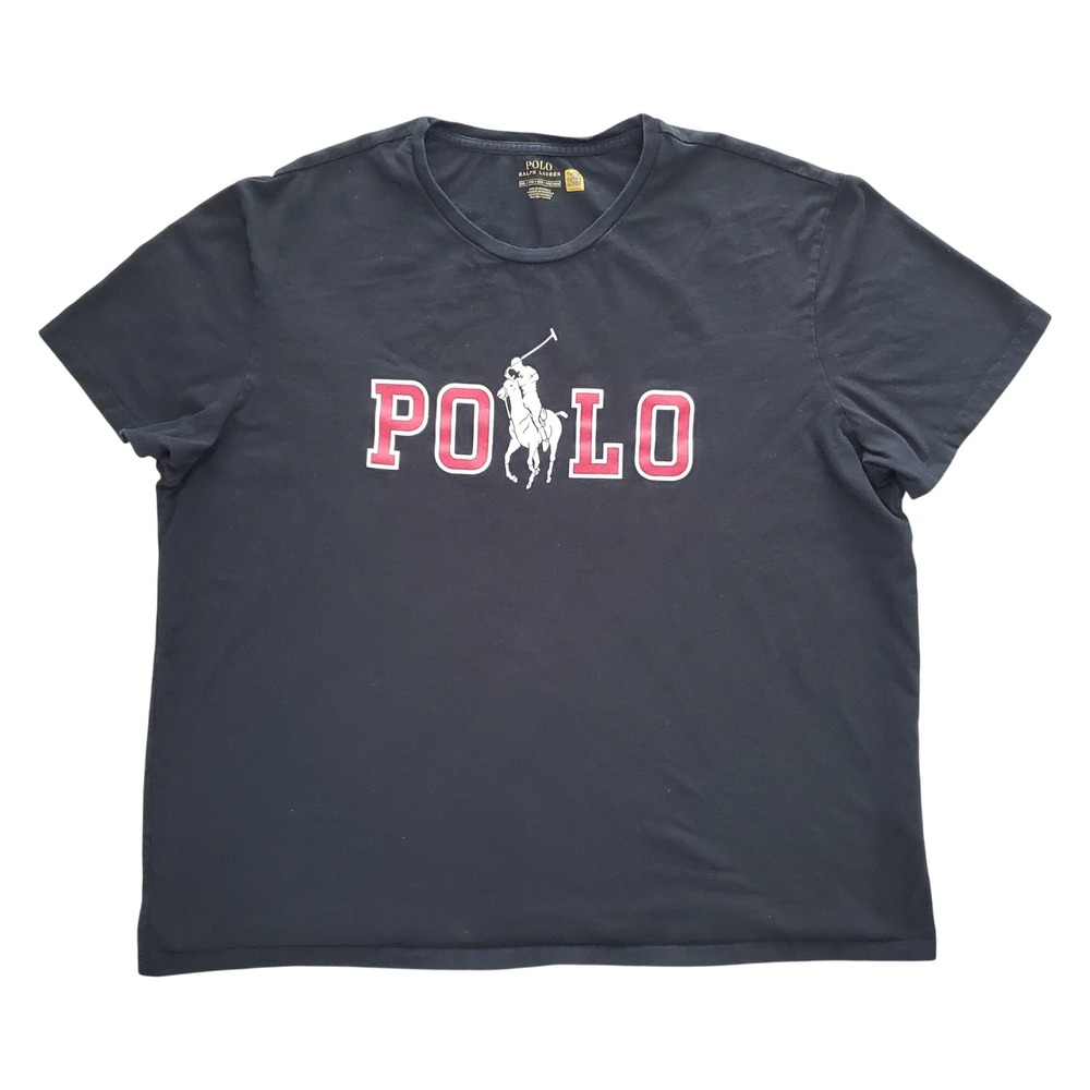 Polo Ralph Lauren Mens XXL Black Big Pony Graphic T-Shirt Red Varsity Logo